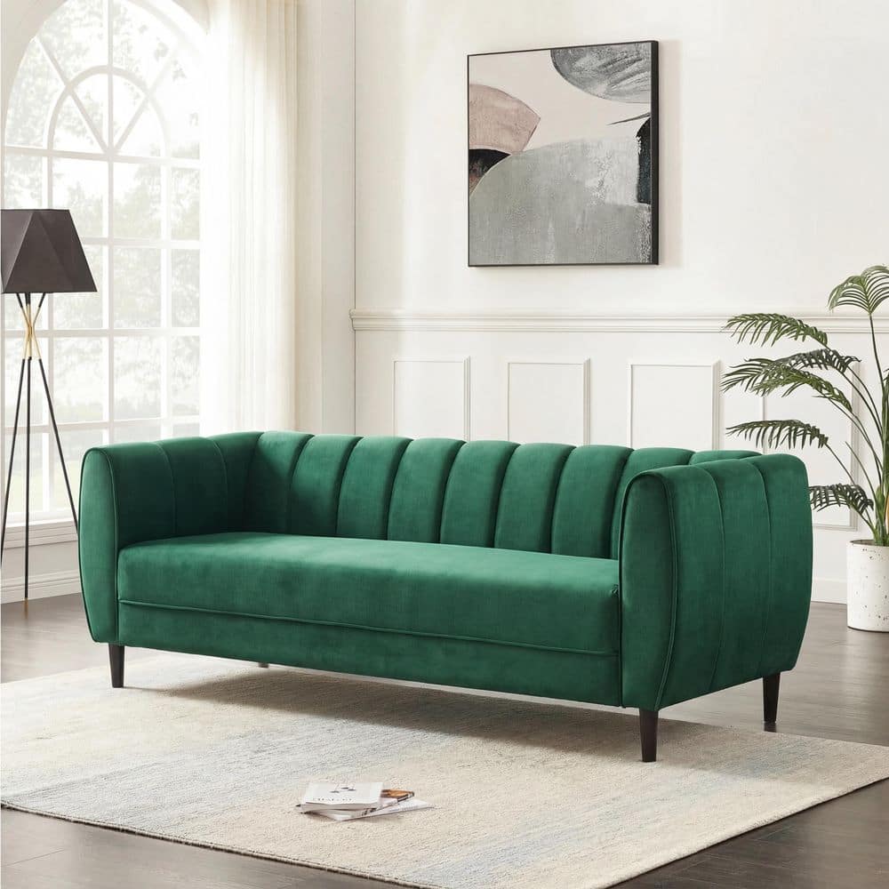 83.25 in. Modern Glam Straight Arm Velvet Rectangle 3-Seater Sofa in Emerald with Solid Birch Wood Legs price history on PriceWatchPro