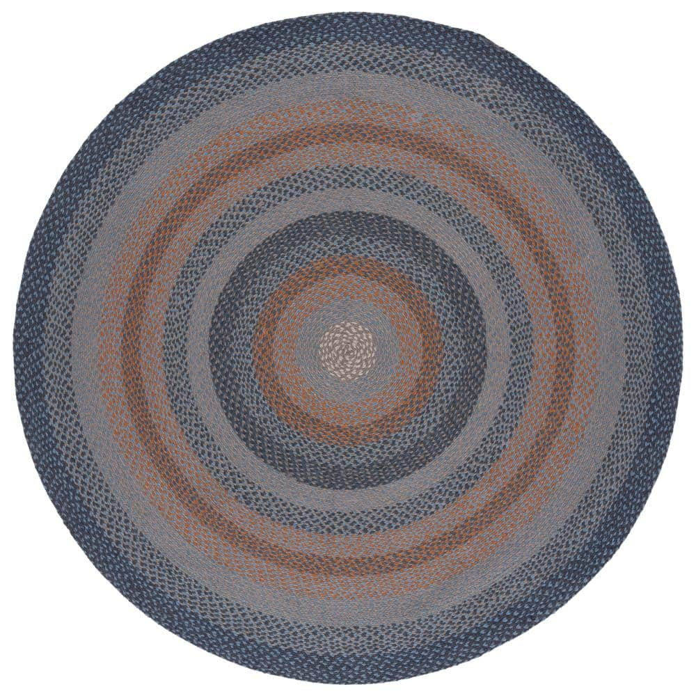 SAFAVIEH Braided Gray/Brown 6 ft. x 6 ft. Border Striped Round