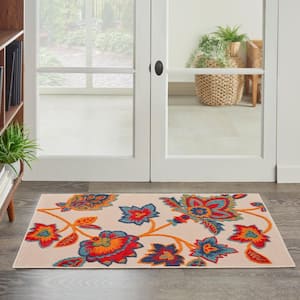 Aloha Multicolor 3 ft. x 4 ft. Floral Vine Botanical Contemporary Indoor/Outdoor Area Rug