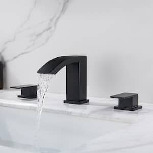 8 in. Widespread Deck Mount 2-Handle Waterfall Bathroom Faucet in Matte Black