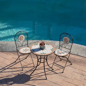 Indoor/Outdoor 3-Piece Mosaic Bistro Set Folding Table and Chairs Patio Seating, Tan