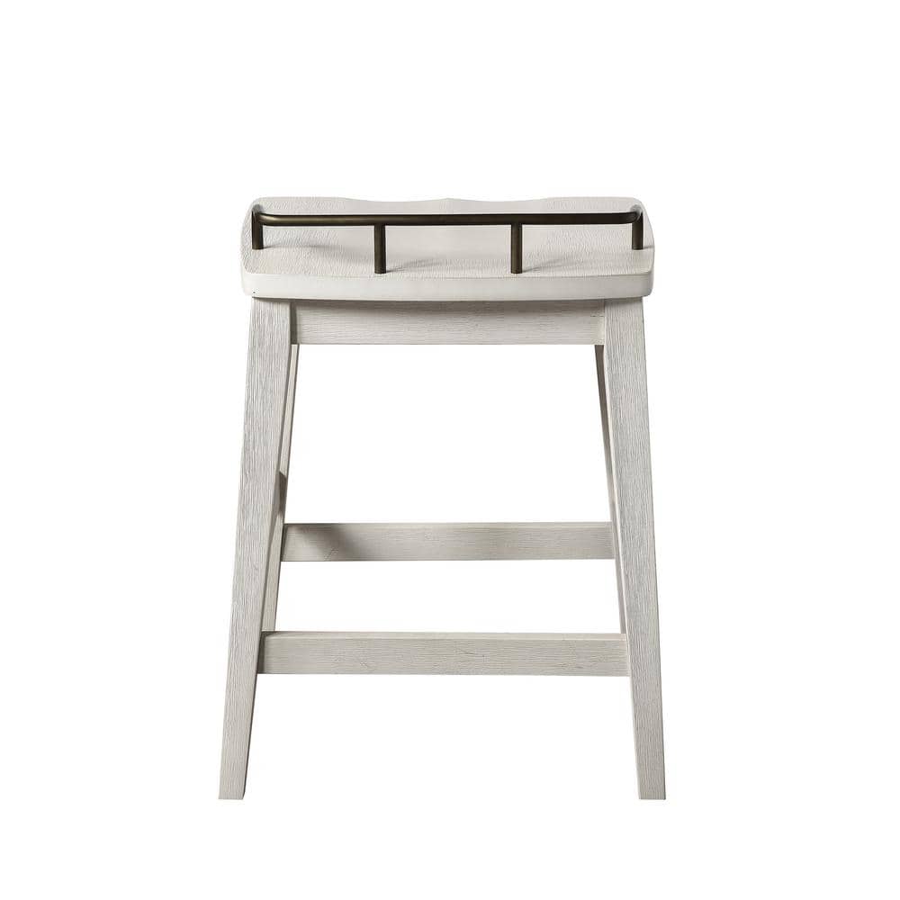 Ivory and Brown Wood Metal Backless Counter Stool