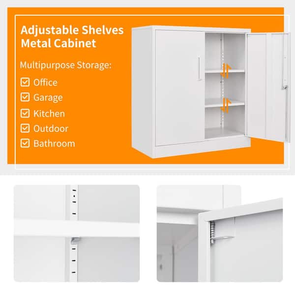 Open Front - 2 Shelves - Metal - Short - Storage Cabinet