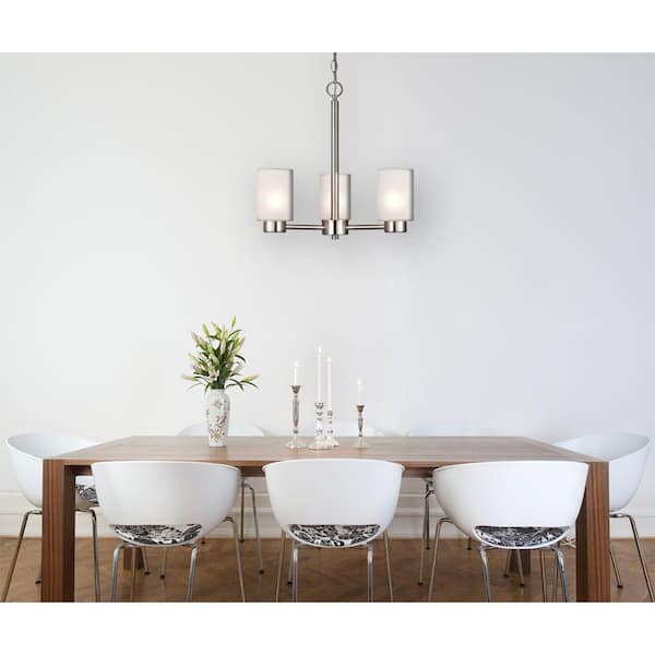 Sylvestre 3-Light Brushed Nickel Chandelier with Frosted Seeded Glass Shades