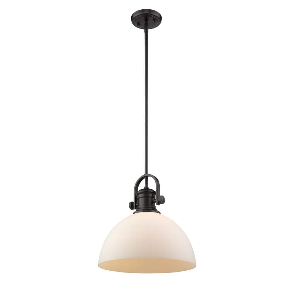 Hines Transitional 13.5" Black Pendant with Opal Glass