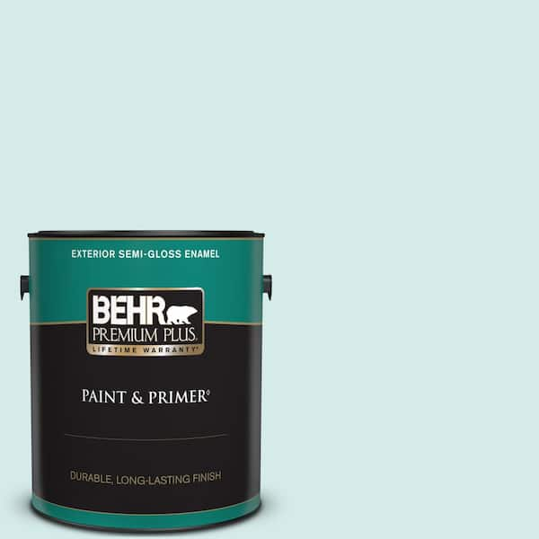 BEHR PREMIUM PLUS 1 gal. Home Decorators Collection #HDC-MD-23 Ice Mist Semi-Gloss Enamel Exterior Paint & Primer