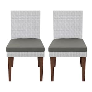 Acacia Wood Outdoor Dining Chair with Grey Cushions (Set of 2)