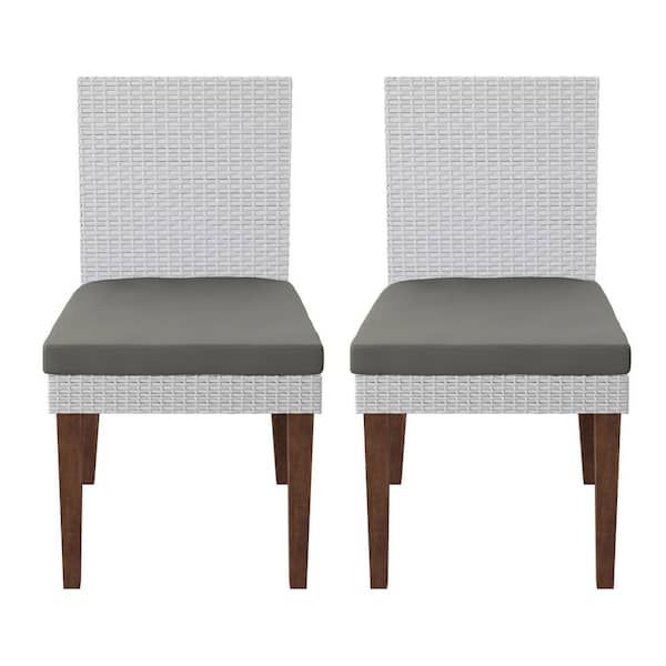TK CLASSICS Acacia Wood Outdoor Dining Chair with Grey Cushions (Set of 2)