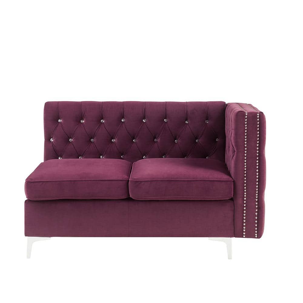 Jaszira Burgundy Velvet Modular Sofa with Gold-Tipped Legs