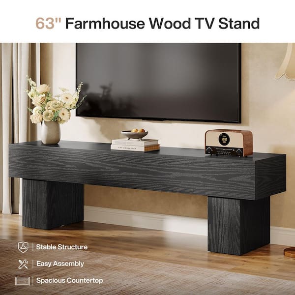BYBLIGHT Black TV Stand Fits TVs up to 55 to 65 in. Low TV Console