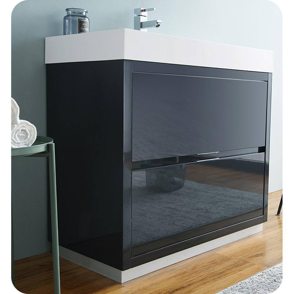 Sleek 36" Glossy Gray Freestanding Modern Vanity with Integrated Sink