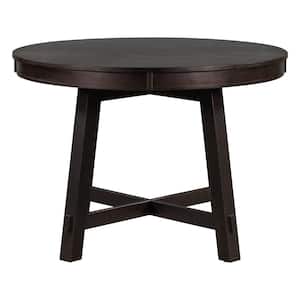 Espresso Farmhouse Round Extendable Wood Dining Table with 16 in. Leaf