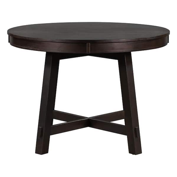 Polibi Espresso Farmhouse Round Extendable Wood Dining Table with 16 in. Leaf