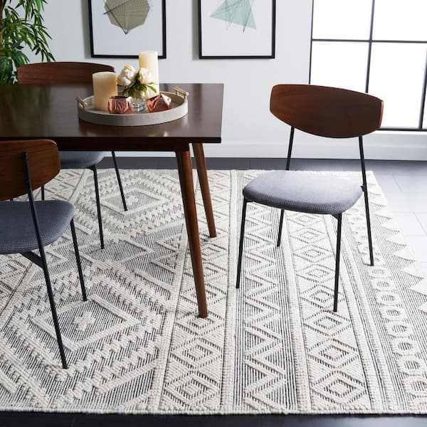 Natura 9 ft. x 12 ft. Black/Ivory Diamond Striped Area Rug