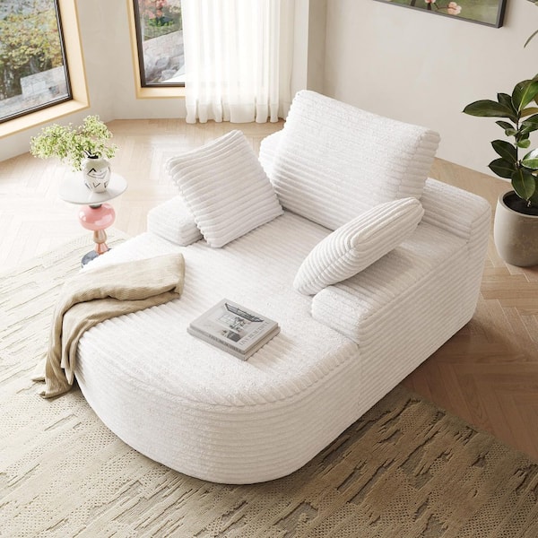 Magic Home 49 in. Wide Squre Arm Corduroy Chaise Lounge Upholstered Sofa Bed Boneless Couch with 3-Pillows in Beige MH-CL-168WE