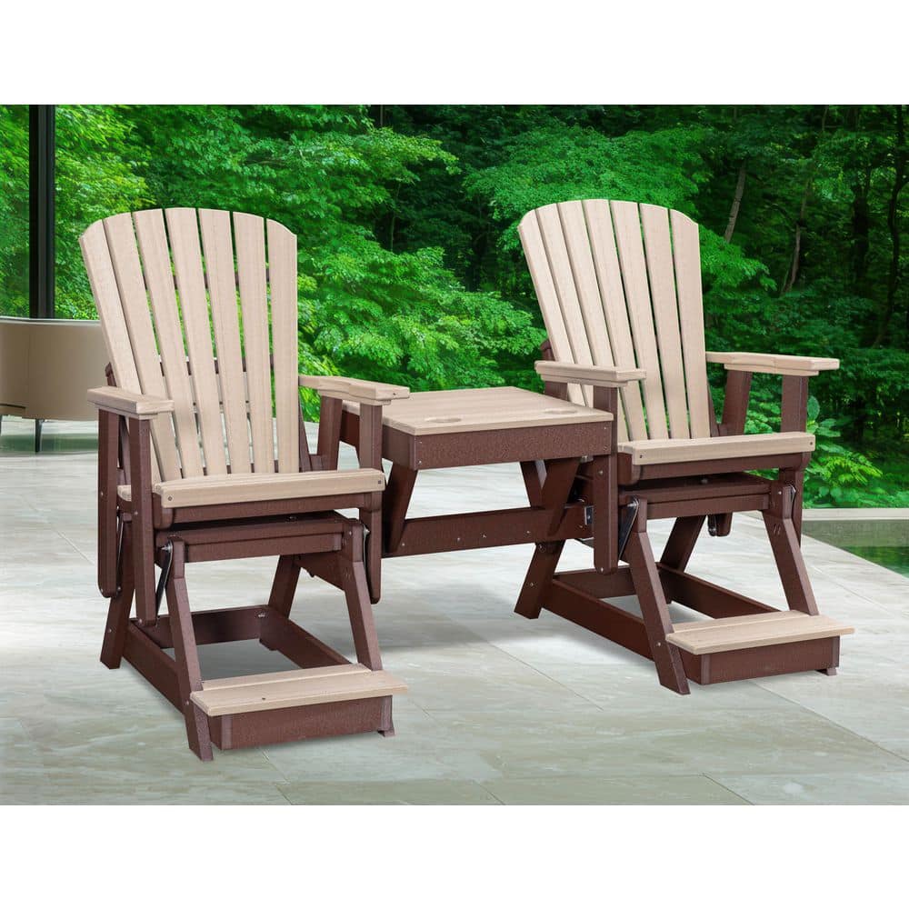 Adirondack Series 76 in. 2-Person Brown High Density Polyethylene Plastic Outdoor Balcony Height Glider w/ Center Table price history on PriceWatchPro