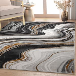 Fairmont Warren Grey 3 ft. 11 in. x 5 ft. 3 in. Retro Glam Abstract Area Rug