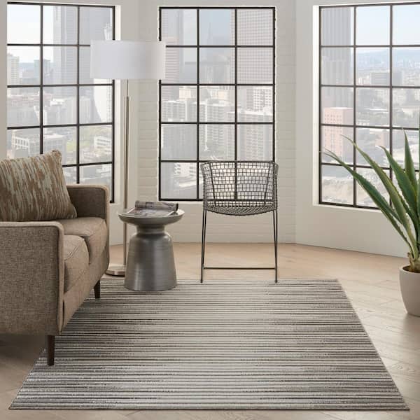 Calobra Light Gray 4 ft. x 6 ft. Striped Farmhouse Indoor/Outdoor Patio Area Rug