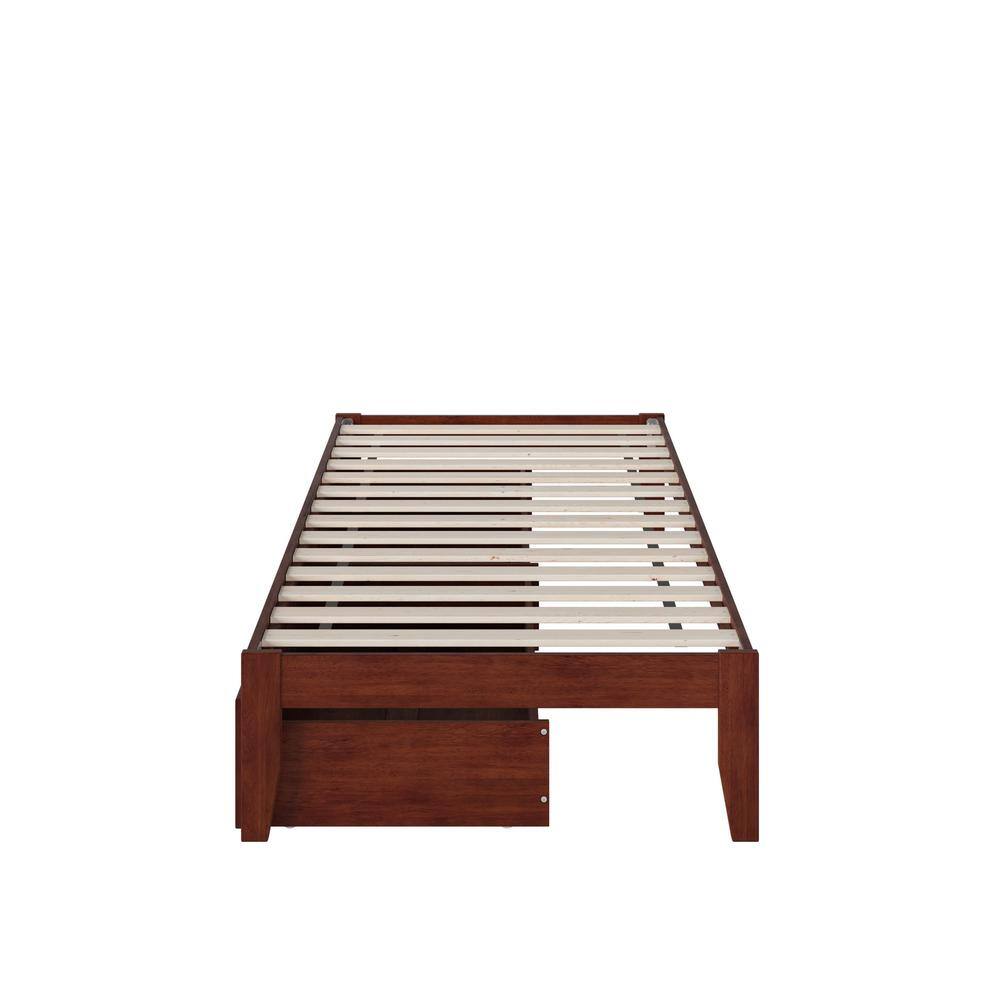 Symmetrical Twin XL Walnut Bed with USB Charger and Storage Drawers