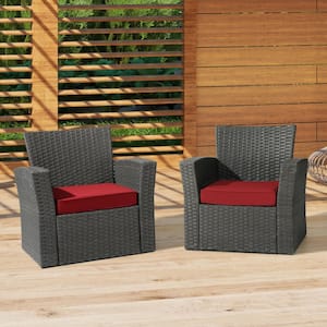 Fading Free 20 in. W. x 19.5 in. x 4 in. Red Outdoor Patio Thick Square Lounge Chair Seat Cushion with Ties 2-Pack