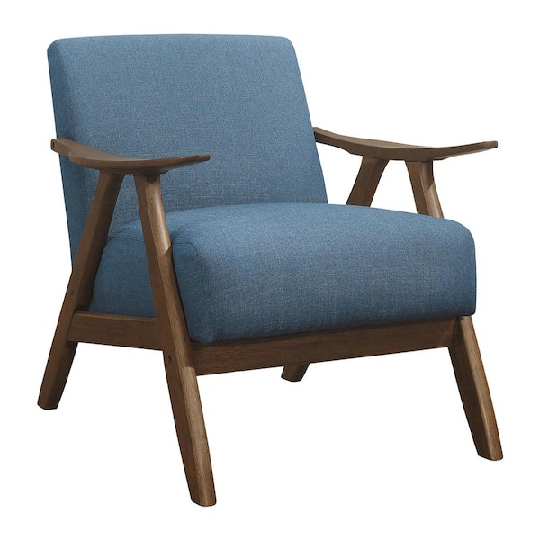 Blue Wood Fabric Upholstered Accent Chair WIth Cushion Back and Seat