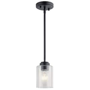 Winslow 1-Light Black Contemporary Shaded Kitchen Mini Pendant Hanging Light with Clear Seeded Glass