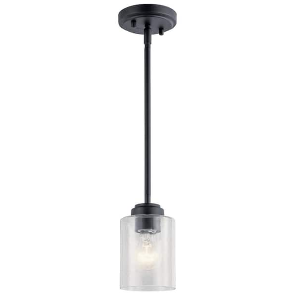 KICHLER Winslow 1-Light Black Contemporary Shaded Kitchen Mini Pendant Hanging Light with Clear Seeded Glass