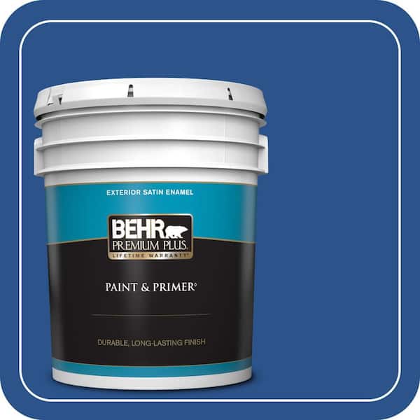 BEHR PREMIUM PLUS 5 gal. #P520-7 Flashy Sapphire Satin Enamel Exterior Paint & Primer