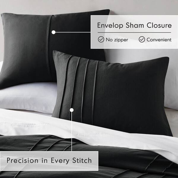 2 Pieces Twin/Twin XL Size Duvet Cover Set Black Pleated Bedding