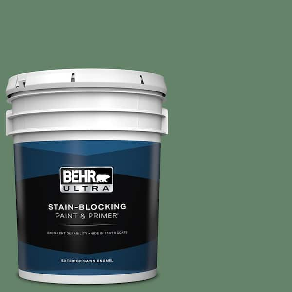 BEHR ULTRA 5 gal. #BIC-55 Garden Greenery Satin Enamel Exterior Paint & Primer