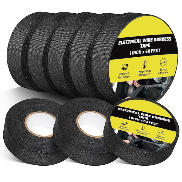 1 in. x 50 ft. Electrical Cloth Tape Automotive Wire Harness Black 8-Pack