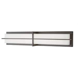 Europa 26 in. Aged Bronze 28-Watt Integrated LED Sconce with White Glass Shade