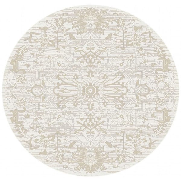 Dekor Ivory 8 ft. Round x 8 ft. Medallion Traditional Round Area Rug