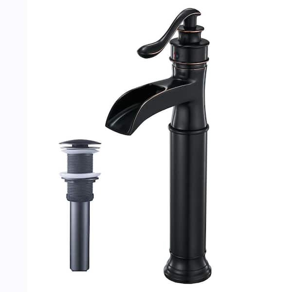 Fapully Single Handle Single Hole Tall Vessel Sink Faucet with Drain Kit Included in Oil Rubbed Bronze