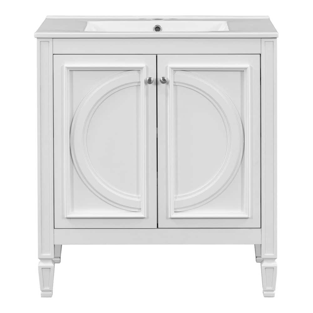30 in. Freestanding White Bath Vanity with White Ceramic Top Unassembled