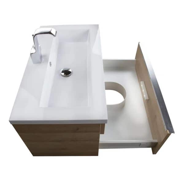 Trough 30 in. W x 16 in. D x 15 in. H Single Sink Wall Bathroom Vanity in Organic with Cultured Marble Top in White