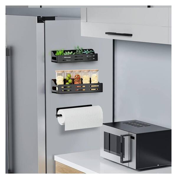 JFVKAF Magnetic Mount Black Matte Finish 3-Pack Refrigerator Spice