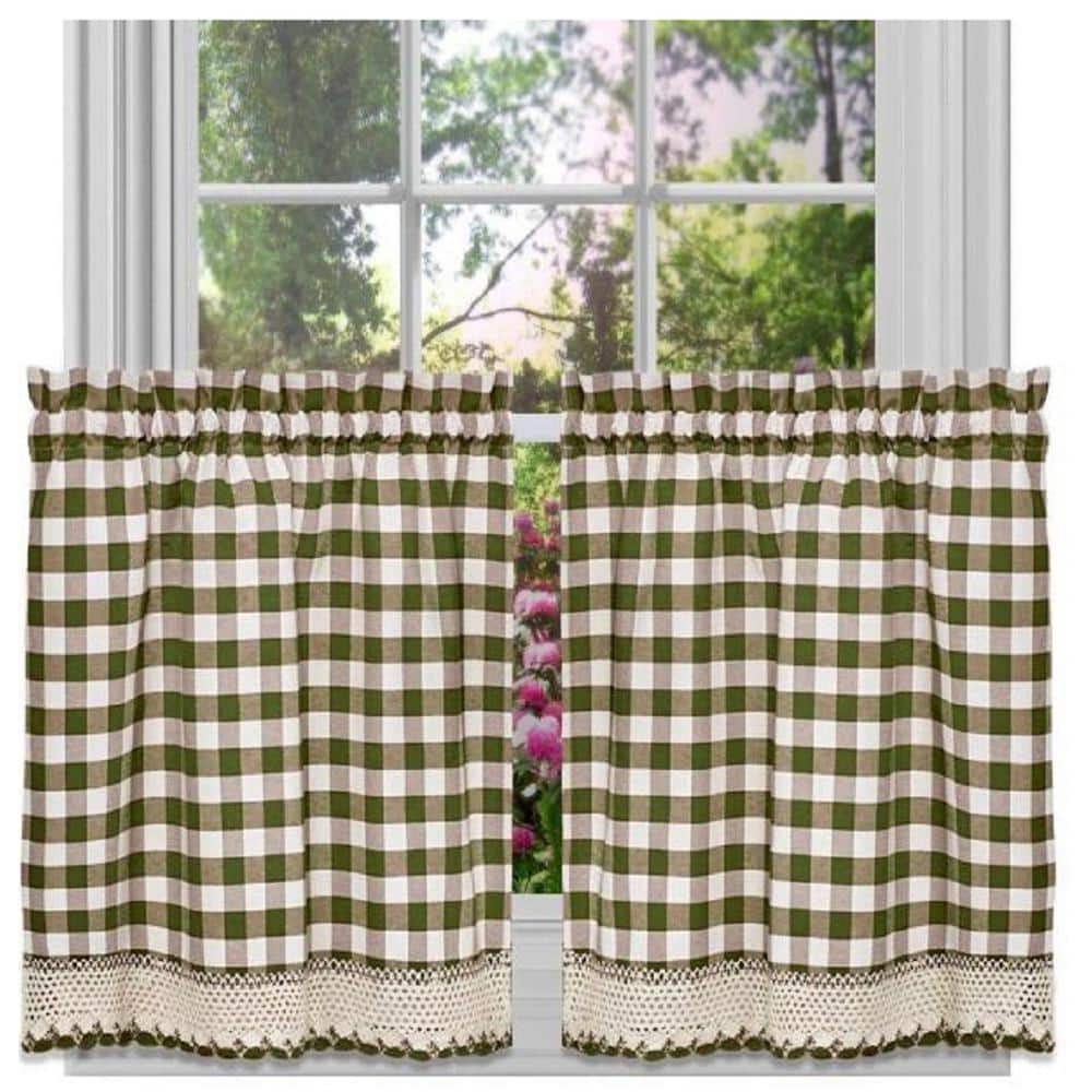 Sage Green Buffalo Check Rod Pocket Scalloped Valance