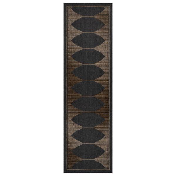 Geometric Dark Gray/Natural Easy-Care Jute-Style Indoor/Outdoor Flat Woven 2 ft. 3 in. x 6 ft. Dark Gray Area Rug