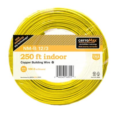 250 ft. 12/3 Yellow Solid CerroMax SLiPWire CU NM-B W/G Wire