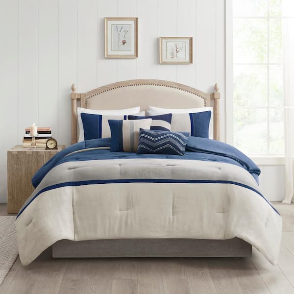 Madison Park Hanover 7-Piece Blue Polyester Queen Comforter Set