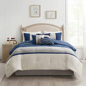 Hanover 7-Piece Blue Polyester Cal King Comforter Set