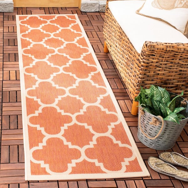 Courtyard Terracotta 2 ft. x 8 ft. Geometric Indoor/Outdoor Patio  Runner Rug