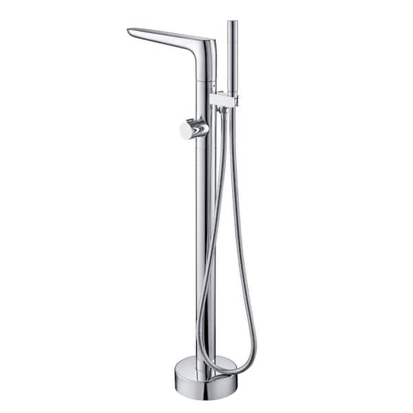 Contemporary Single-Handle Freestanding Floor Mount Claw Foot Tub Faucet with Hand Shower in Chrome