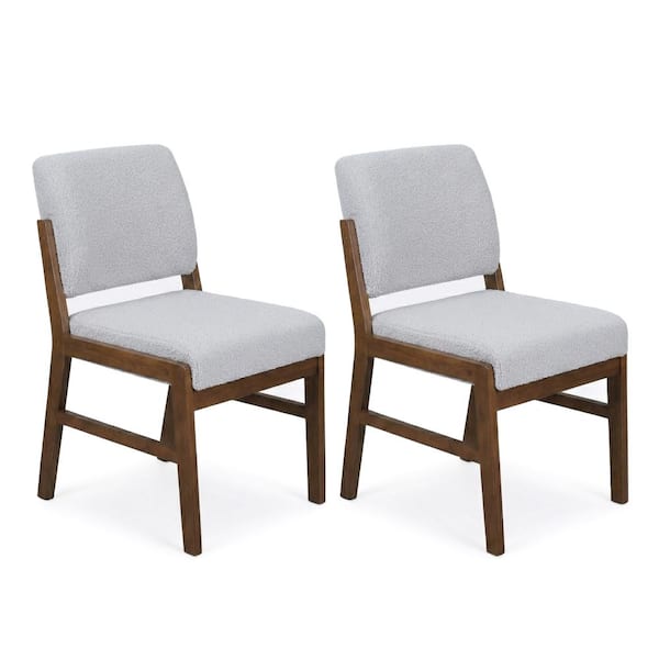Benjamin Rustic Mid-Century Modern Light Gray Boucle Fabric Dining Chair (Set of 2)