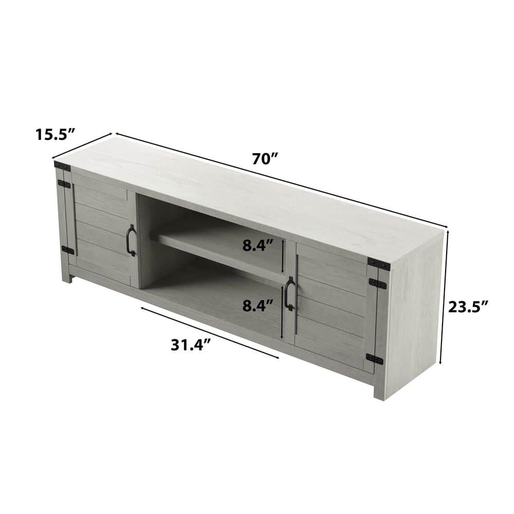 Gray Oak 70" TV Stand with Cabinets and Adjustable Shelves
