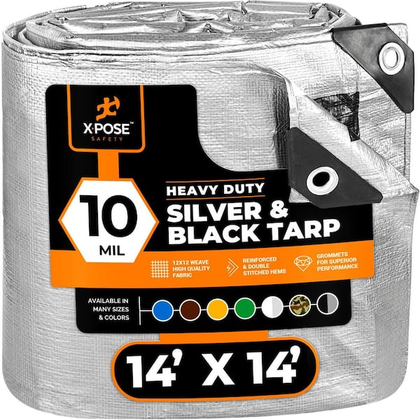 10 Mil 14 ft. W x 14 ft. L Silver and Black Heavy Duty Tarp