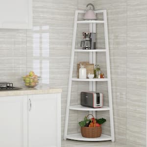 Andrea 70 in. White Wood 5 Shelf Ladder Bookcase with Open Back