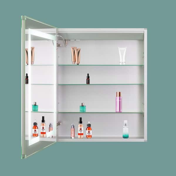 48 in. W x 30 in. H Rectangular LED Black Aluminum Recessed/Surface Mount Medicine Cabinet with Mirror