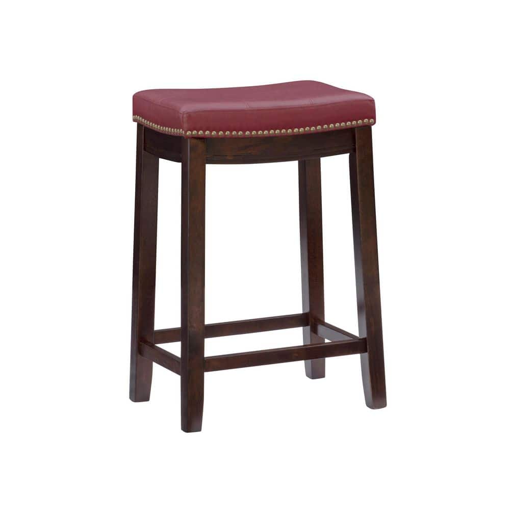 Concord 26.5 in. Dark Brown and Red Backless Wood Counter Stool with Faux L